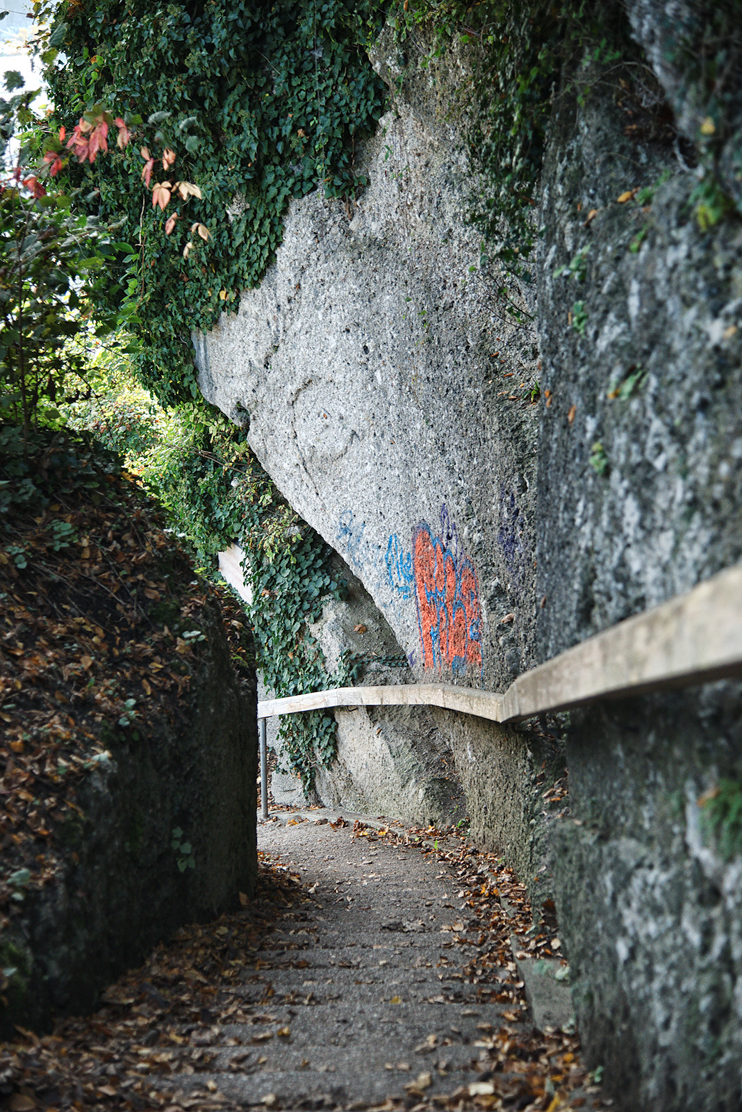 Abgang über die in den Fels geschlagene Treppe zur Humboldtterrasse 