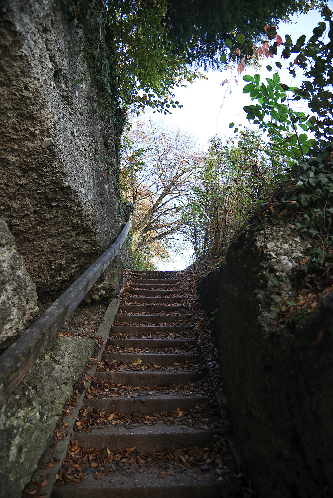 Aufgang über die in den Fels geschlagene Treppe von der Humboldtterrasse